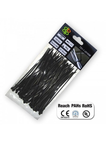 Стяжки кабельные пластиковые UV BLACK 3,6*200 мм (100 шт.) (Bradas)