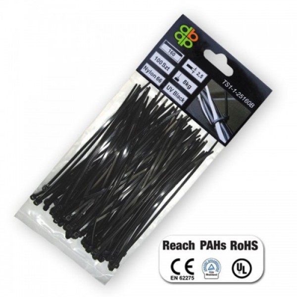 Стяжки кабельные пластиковые UV BLACK 4,6*160 мм (100 шт.) (Bradas)