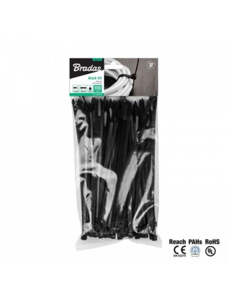 Стяжки кабельные пластиковые UVBlack 2,5 х 100 мм (100 шт.) (Bradas)