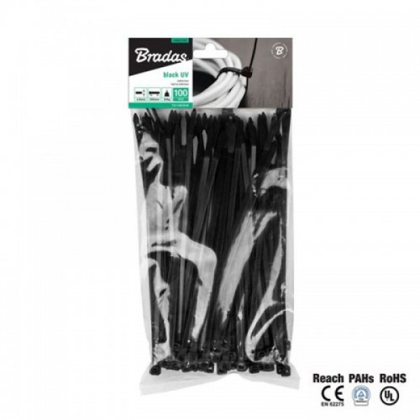 Стяжки кабельные пластиковые UVBlack 2,5 х 100 мм (100 шт.) (Bradas)